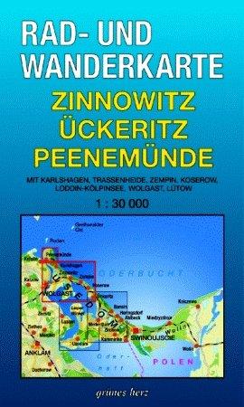 Rad- und Wanderkarte Zinnowitz, Ückeritz, Peenemünde: Mit Karlshagen, Trassenheide, Kölpinsee, Loddin, Ückeritz. Maßstab 1:30.000.