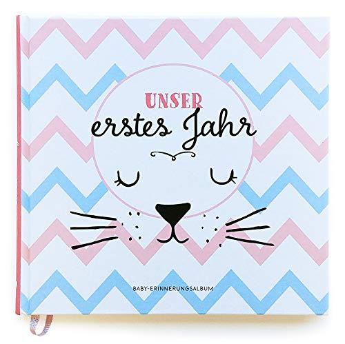 Babyalbum: Unser erstes Jahr. Babytagebuch in rosa und blau zum Ausfüllen für Mädchen & Junge. Personalisiertes Baby Erinnerungsalbum zum Eintragen für das 1. Jahr. Geschenk zur Geburt, Taufe.