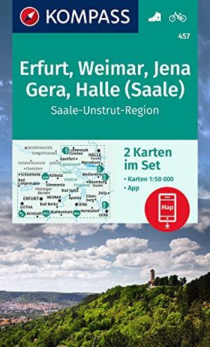 KOMPASS Wanderkarten-Set 457 Erfurt, Weimar, Jena, Gera, Halle (Saale) (2 Karten) 1:50.000: inklusive Karte zur offline Verwendung in der KOMPASS-App. Fahrradfahren.