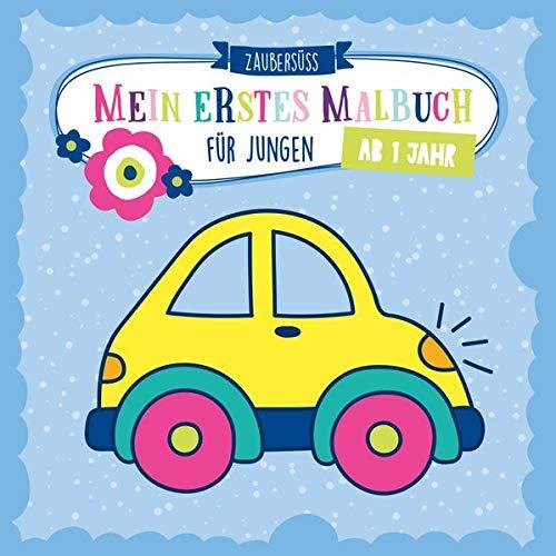 Mein erstes Malbuch ab 1 Jahr für Jungen: Ausmalen und kritzeln der ersten Wörter für Jungs mit Traktor, Bagger, Auto, Feuerwehr, Fußball, Dinosauriern und vielem mehr