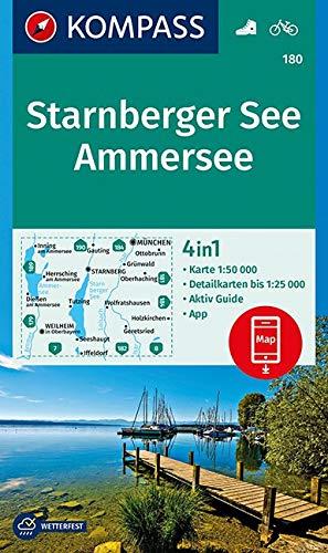 Starnberger See, Ammersee: 4in1 Wanderkarte 1:50000 mit Aktiv Guide und Detailkarten inklusive Karte zur offline Verwendung in der KOMPASS-App. Fahrradfahren. (KOMPASS-Wanderkarten, Band 180)