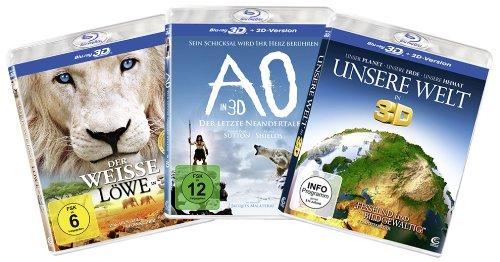 Die 3D-Family-Box - Boxset mit 3 3D-Superhits für die ganze Familie (Der weiße Löwe, AO - Der letzte Neandertaler, Unsere Welt) [3D Blu-ray]