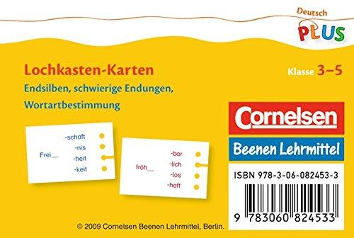 Deutsch plus - Lehrmittel Grundschule - Lochkasten: 3./4. Schuljahr - End-, Vorsilben, Schwierige Endungen, Wortartbestimmung: Kartensatz. 40 gelochte Karten