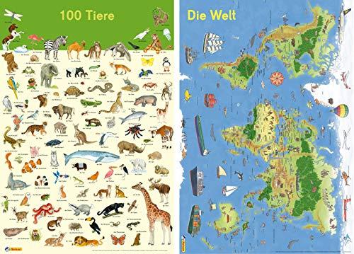 Mein Lernposter: 2er-Set 100 Tiere / Die Welt