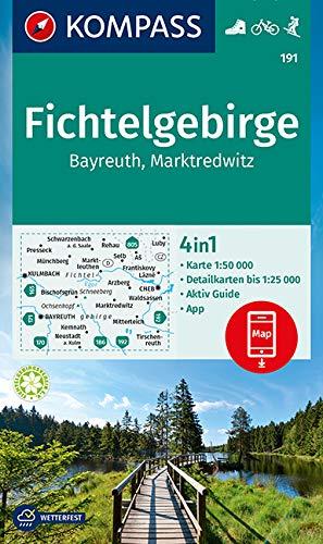 KOMPASS Wanderkarte Fichtelgebirge, Bayreuth, Marktredwitz: 4in1 Wanderkarte 1:50000 mit Aktiv Guide und Detailkarten inklusive Karte zur offline ... Langlaufen. (KOMPASS-Wanderkarten, Band 191)