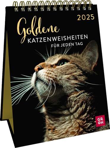 Wochenkalender 2025: Goldene Katzenweisheiten für jeden Tag: Eleganter Katzenkalender mit Katzenfotos und Zitaten in edler Goldoptik. Tischkalender 2025 im Hochformat