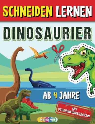 Schneiden Lernen ab 4 Jahre Dinosaurier: Dino Ausschneidebuch für Kinder mit dem Scherenführerschein - Ideales Übungsbuch für Kindergarten, Vorschule und Grundschule