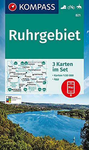 KOMPASS Wanderkarte Ruhrgebiet: 3 Wanderkarten 1:50000 im Set inklusive Karte zur offline Verwendung in der KOMPASS-App. Fahrradfahren. Reiten. (KOMPASS-Wanderkarten, Band 821)