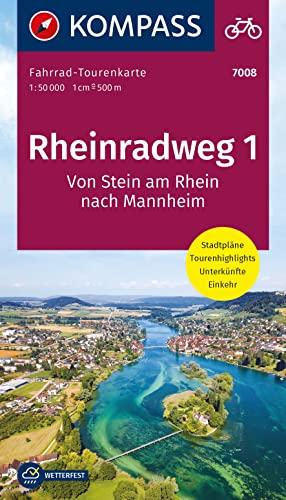 KOMPASS Fahrrad-Tourenkarte Rheinradweg 1 1:50.000: Vom Bodensee nach Mannheim