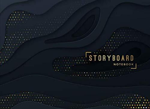 Storyboard Notebook: 8.25 x 6 in, 6 Panel 16:9, 250 Pages, Black and Gold Theme