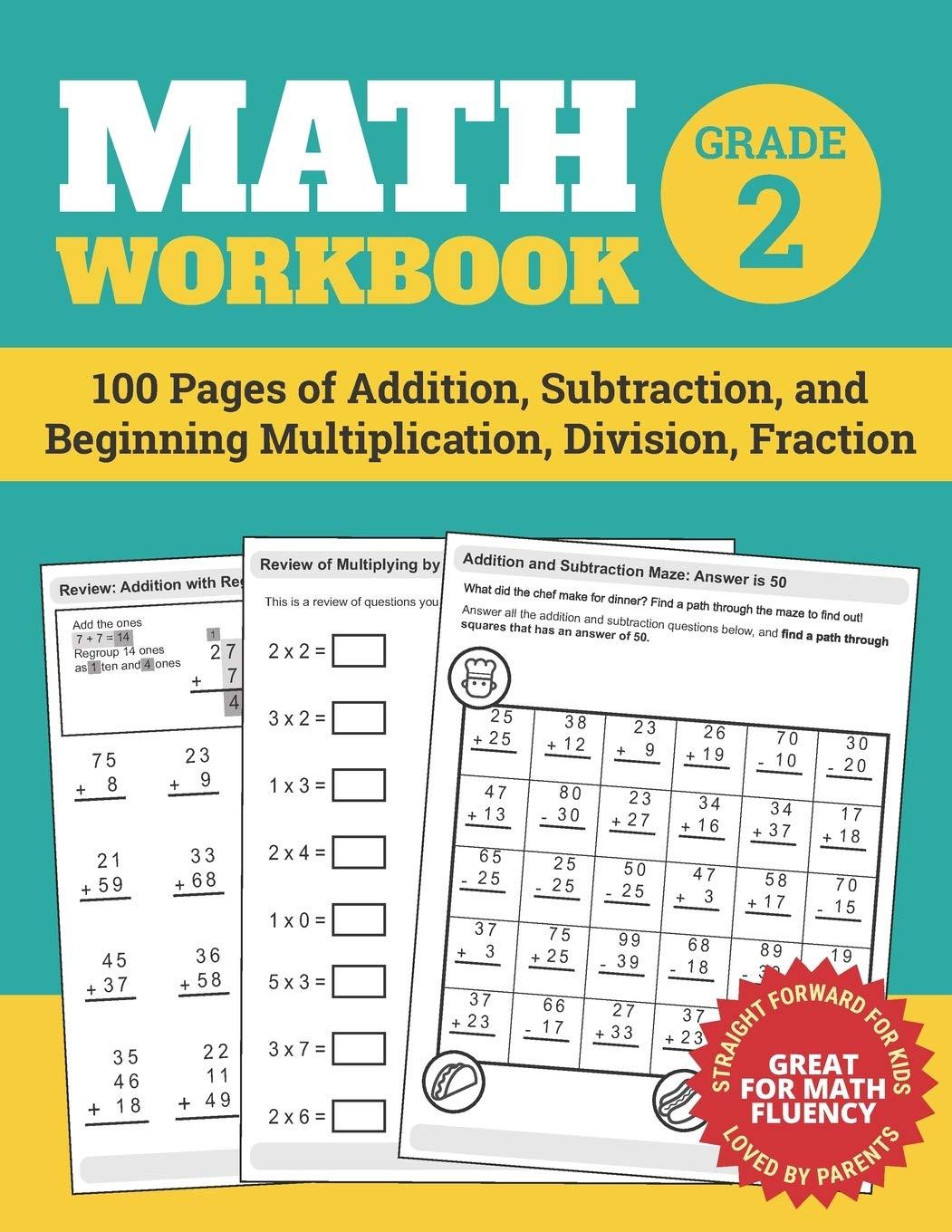 Math Workbook Grade 2: 100 Pages of Addition, Subtraction, and Beginning Multiplication, Division, Fraction (Math Workbooks, Band 2)