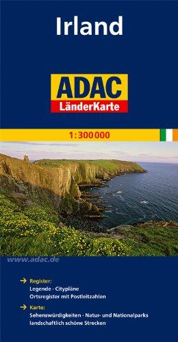 ADAC Länderkarte Irland 1:300.000: Register: Legende, Citypläne, Ortsregister mit Postleitzahlen. Karte: Sehenswürdigkeiten, Natur- und Nationalparks, landschaftlich schöne Strecken