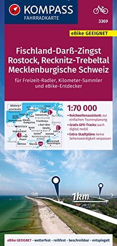 KOMPASS Fahrradkarte 3369 Fischland-Darß-Zingst, Rostock, Recknitz-Trebeltal, Mecklenburgische Schweiz 1:70.000: reiß- und wetterfest mit Extra Stadtplänen