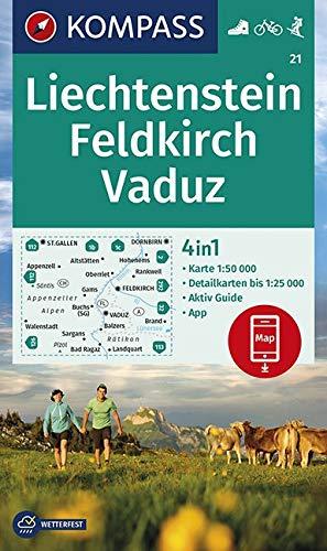 KOMPASS Wanderkarte Liechstenstein, Feldkirch, Vaduz: 4in1 Wanderkarte 1:50000 mit Aktiv Guide und Detailkarten inklusive Karte zur offline Verwendung ... Skitouren. (KOMPASS-Wanderkarten, Band 21)