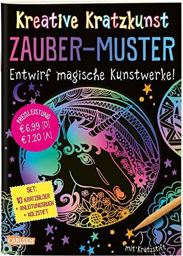 Kreative Kratzkunst: Zauber-Muster: Set mit 10 Kratzbildern, Anleitungsbuch und Holzstift