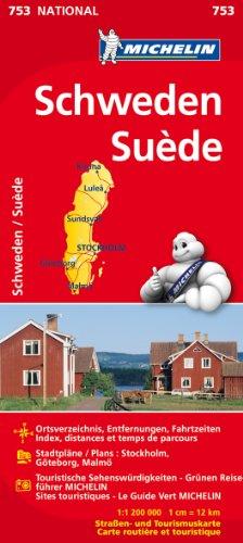 Schweden: Ortsverzeichnis, Entfernungen, Fahrzeiten / Stadtpläne: Stockholm, Göteborg, Malmö / Touristische Sehenswürdigkeiten (Michelin Nationalkarte)