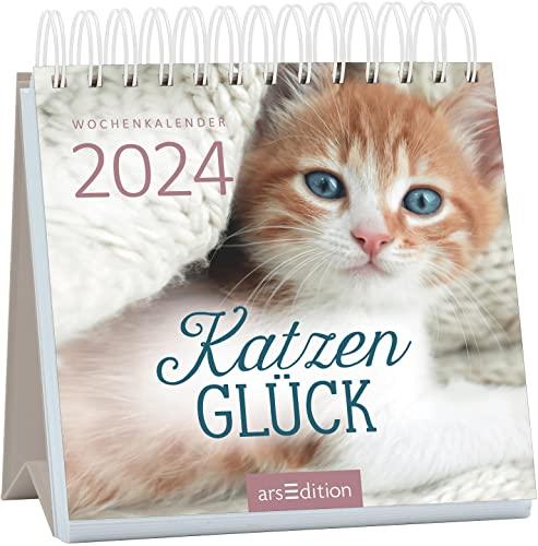 Mini-Wochenkalender Katzenglück 2024: Kleiner Tischkalender mit weisen Worten über Katzen