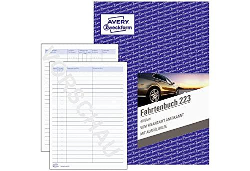 AVERY Zweckform 223 Fahrtenbuch (für PKW, vom Finanzamt anerkannt, A5, 40 Blatt | 858 Fahrten, für Deutschland & Österreich zur Abgrenzung privater/geschäftlicher Fahrten)