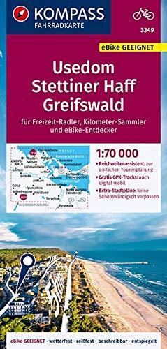 KOMPASS Fahrradkarte Usedom, Stettiner Haff, Greifswald 1:70.000, FK 3349: reiß- und wetterfest mit Extra Stadtplänen (KOMPASS-Fahrradkarten Deutschland, Band 3349)