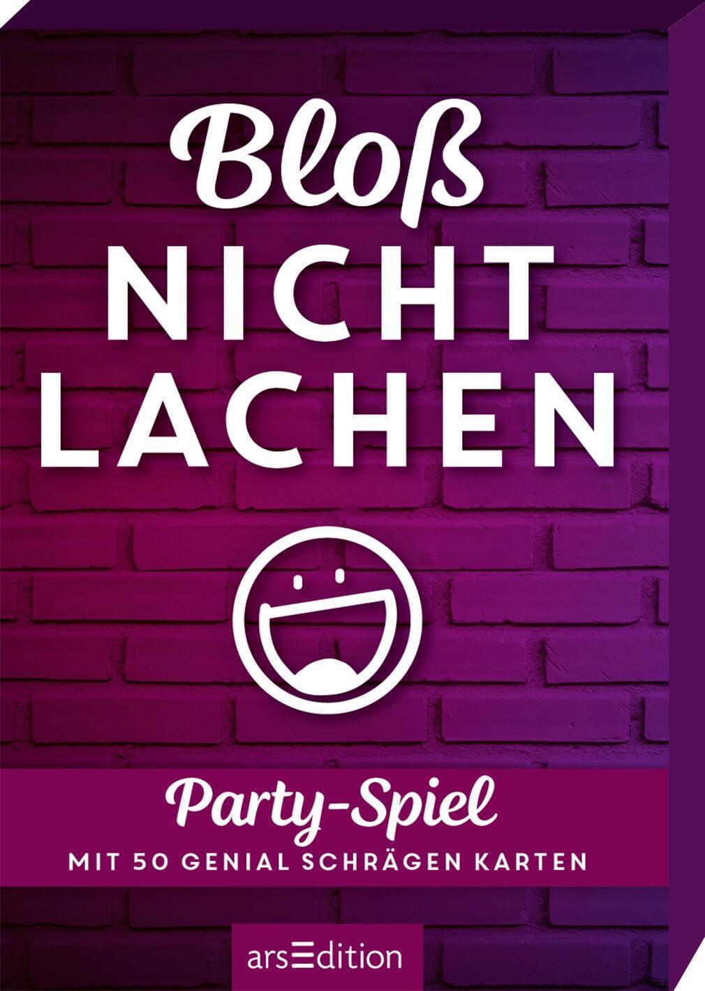 Bloß nicht lachen: Partyspiel mit 50 genial schrägen Karten | Kartenbox mit peinlichen Partyaufgaben, den besten Witzen und lustigen Scherzfragen