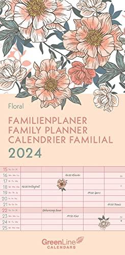 GreenLine Floral 2024 Familienplaner - Familien-Kalender - Kinder-Kalender - 22x45