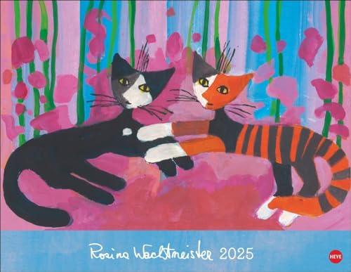 Rosina Wachtmeister Posterkalender 2025: Hochwertig gestalteter Wandkalender mit Gold- und Silberfolienprägung. Katzenmotive in einem Posterkalender als dekorativer Blickfang.