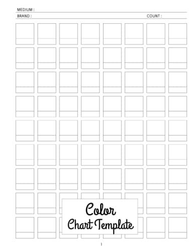 Color Chart Template: 72 Swatches per Page for Record 3600 Different Colors with Page Numbers and Table of Contents