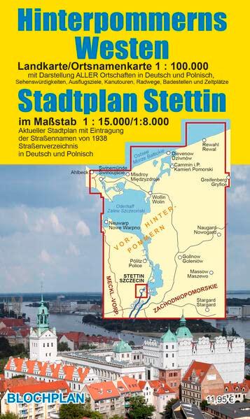 Landkarte Hinterpommerns Westen und Stadtplan Stettin: Maßstab 1:100.000 bzw. 1:15.000