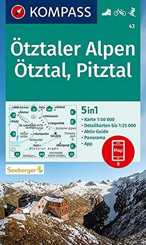 KOMPASS Wanderkarte Ötztaler Alpen, Ötztal, Pitztal: 5in1 Wanderkarte 1:50000 mit Panorama, Aktiv Guide und Detailkarten inklusive Karte zur offline ... Skitouren. (KOMPASS-Wanderkarten)