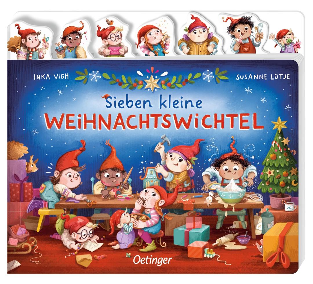 Sieben kleine Weihnachtswichtel: Register-Pappbilderbuch zum einfachen Umblättern mit witzigen Reimen für Kinder ab 18 Monaten