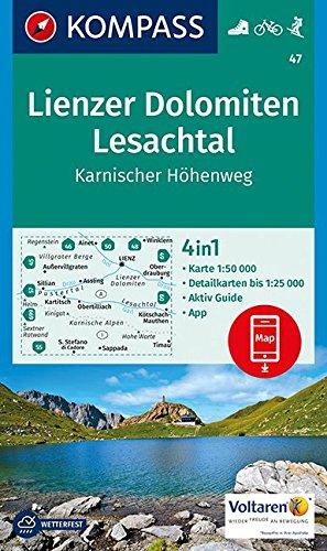 Lienzer Dolomiten, Lesachtal, Karnischer Höhenweg: 4in1 Wanderkarte 1:50000 mit Aktiv Guide und Detailkarten inklusive Karte zur offline Verwendung in ... Skitouren. (KOMPASS-Wanderkarten, Band 47)