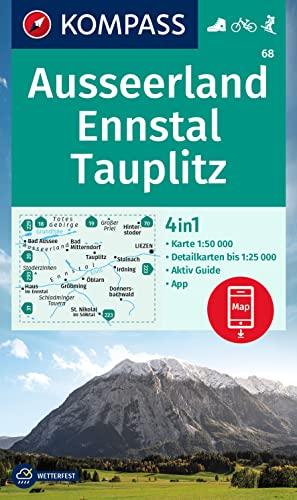 KOMPASS Wanderkarte 68 Ausseerland, Ennstal, Tauplitz 1:50000: 4in1 Wanderkarte mit Aktiv Guide und Detailkarten inklusive Karte zur offline Verwendung in der KOMPASS-App. Fahrradfahren. Skitouren.