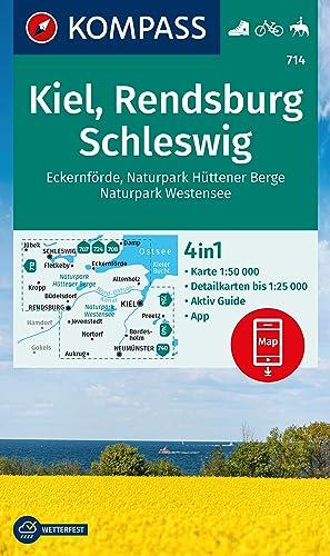 KOMPASS Wanderkarte 714 Kiel, Rendsburg, Schleswig 1:50.000: 4in1 Wanderkarte mit Aktiv Guide und Detailkarten inklusive Karte zur offline Verwendung in der KOMPASS-App. Fahrradfahren. Reiten.