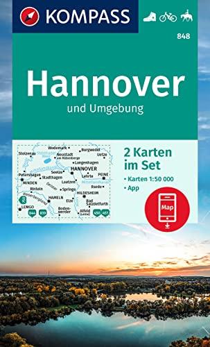 KOMPASS Wanderkarte 848 Hannover und Umgebung 1:50000 (2 Karten im Set): Karte in der KOMPASS-App offline nutzen, markierte Wanderwege, Fahrradfahren (KOMPASS-Wanderkarten, Band 848)