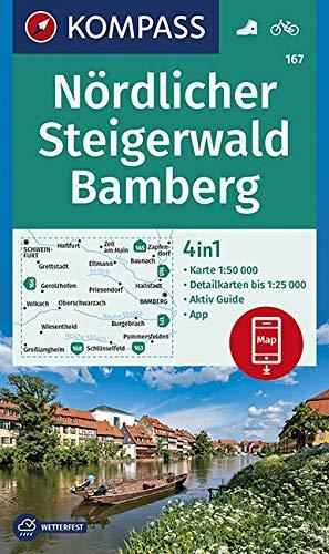 KOMPASS Wanderkarte Nördlicher Steigerwald, Bamberg: 4in1 Wanderkarte 1:50000 mit Aktiv Guide und Detailkarten inklusive Karte zur offline Verwendung in der KOMPASS-App. Fahrradfahren.