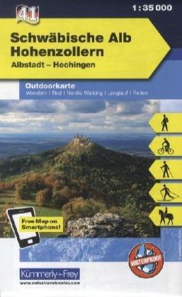 Deutschland Outdoorkarte 41 Schwäbische Alb Hohenzollern 1:35.000: Albstadt-Hechingen. Wanderwege, Radwanderwege, Nordic Walking: Albstadt-Hechingen. ... Nordic Walking, Langlauf, Reiten