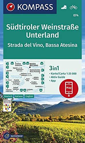 KOMPASS Wanderkarte Südtiroler Weinstraße, Unterland, Strada del Vino, Bassa Atesina: 3in1 Wanderkarte 1:25000 mit Aktiv Guide inklusive Karte zur ... (KOMPASS-Wanderkarten, Band 74)