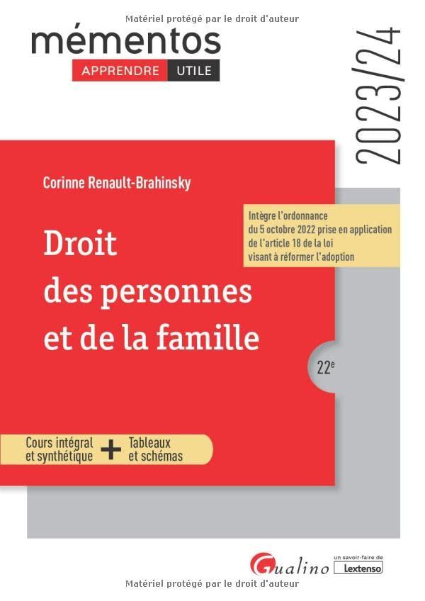 Droit des personnes et de la famille : cours intégral et synthétique + tableaux et schémas : 2023-2024