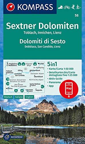 KOMPASS Wanderkarte Sextner Dolomiten, Dolomit di Sesto, Toblach, Dobbiaco, Innichen, San Candido, Lienz: 5in1 Wanderkarte 1:50000 mit Panorama, Aktiv ... Langlaufen. (KOMPASS-Wanderkarten, Band 58)