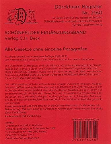 SCHÖNFELDER-100er Dürckheim-Griffregister Nr. 2320, 5. Aufl. 2018: 128 bedruckte, selbstklebende Griffregister mit 100er-Unterteilung des BGB, StGB, ... an Folien, Trennblättern oder Buchseiten.