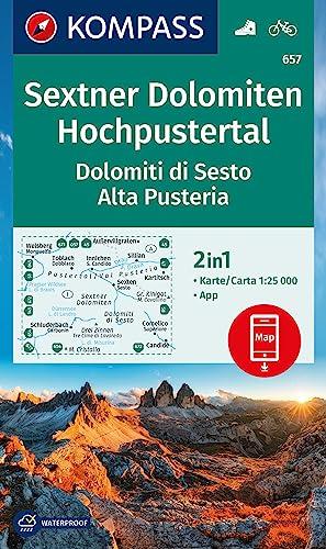 KOMPASS Wanderkarte 657 Sextner Dolomiten, Hochpustertal / Dolomiti di Sesto, Alta Pusteria 1:25.000: markierte Wanderwege, Hütten, Fahrradwege, ... zur offline Verwendung in der KOMPASS-App