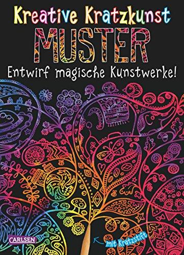 Kreative Kratzkunst: Muster: Set mit 10 Kratzbildern, Anleitungsbuch und Holzstift