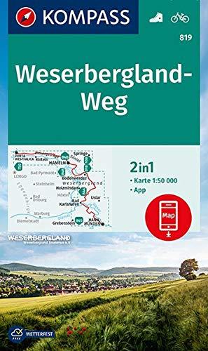 KOMPASS Wanderkarte Weserbergland-Weg: 2in1 Wanderkarte 1:50000 inklusive Karte zur offline Verwendung in der KOMPASS-App. Fahrradfahren (KOMPASS-Wanderkarten, Band 819)