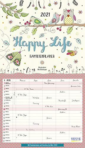 Happy Life 2021: Familienplaner, 5 große Spalten. Mit Ferienterminen, extra Spalte und Vorschau für 2022. Format: 27 x 47 cm