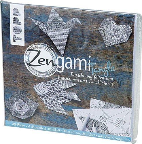 Zengami Tangle Papierset: Anleitung und 40 Faltblätter für 4 Origami-Modelle zum Falten und Tangeln