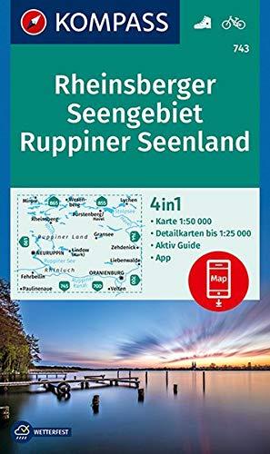 KOMPASS Wanderkarte Rheinsberger Seengebiet, Ruppiner Seenland: 4in1 Wanderkarte 1:50000 mit Aktiv Guide und Detailkarten inklusive Karte zur offline ... (KOMPASS-Wanderkarten, Band 743)