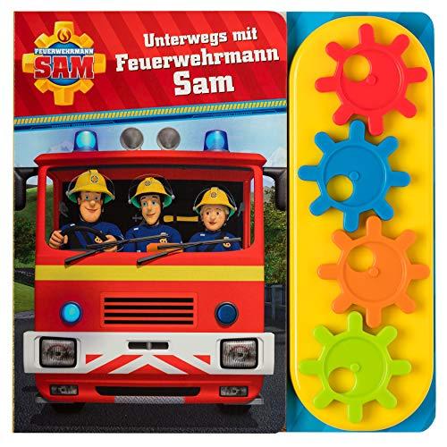 Feuerwehrmann Sam - Unterwegs mit Feuerwehrmann Sam - Interaktives Pappbilderbuch mit 4 Zahnrädern und 5 Geräuschen für Kinder ab 3 Jahren