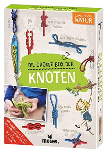 moses. Expedition Natur: Die Große Box der Knoten, Knoten lernen für Kinder, 30 Knotenübungen für kleine Pfadfinder ab 6 Jahren, 2 x 1 Meter Kordeln inklusive