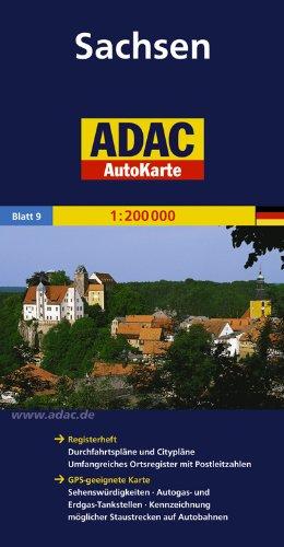 ADAC AutoKarte Deutschland, Sachsen 1:200.000: Registerheft: Durchfahrtspläne und Citypläne. Umfangreiche Ortsregister mit Postleitzahlen. ... möglicher Staustrecken auf Autobahnen