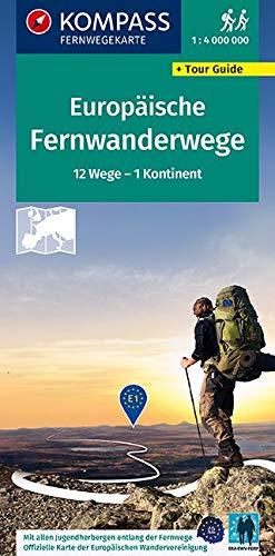 KOMPASS Fernwegekarte Fernwanderwege Europa, Long-Distance-Paths Europe: 12 Wege - 1 Kontinent (KOMPASS-Wander-Tourenkarten, Band 2562)